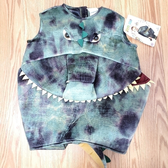 Dinosaur costume green dino head bodysuit sleeveless childre size M/L New - Picture 7 of 16